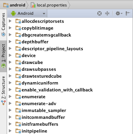 Project pane after importing samples into Android Studio